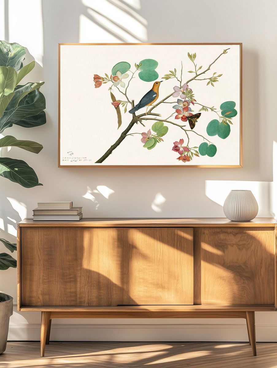 Bird and Flowers — Botanical Print. — room view 3
