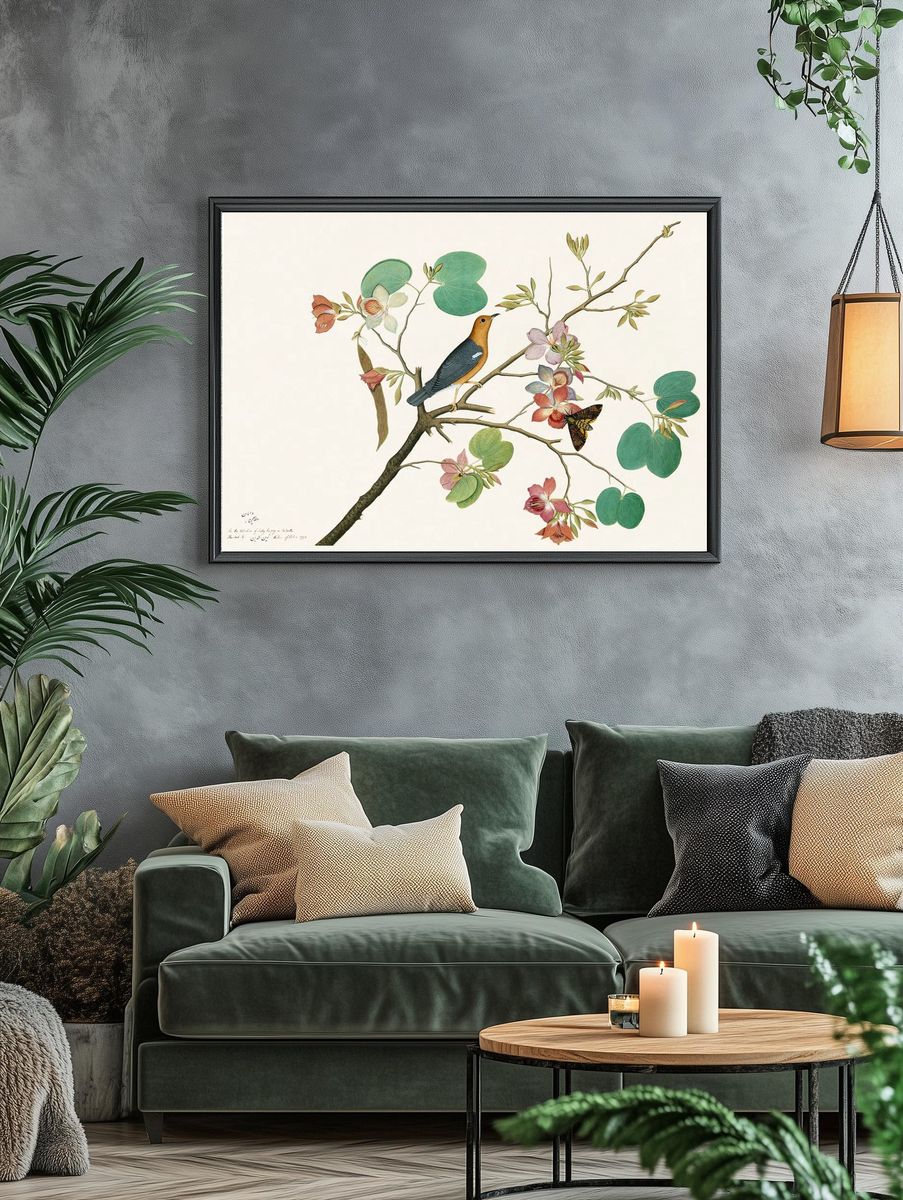 Bird and Flowers — Botanical Print. — room view 4