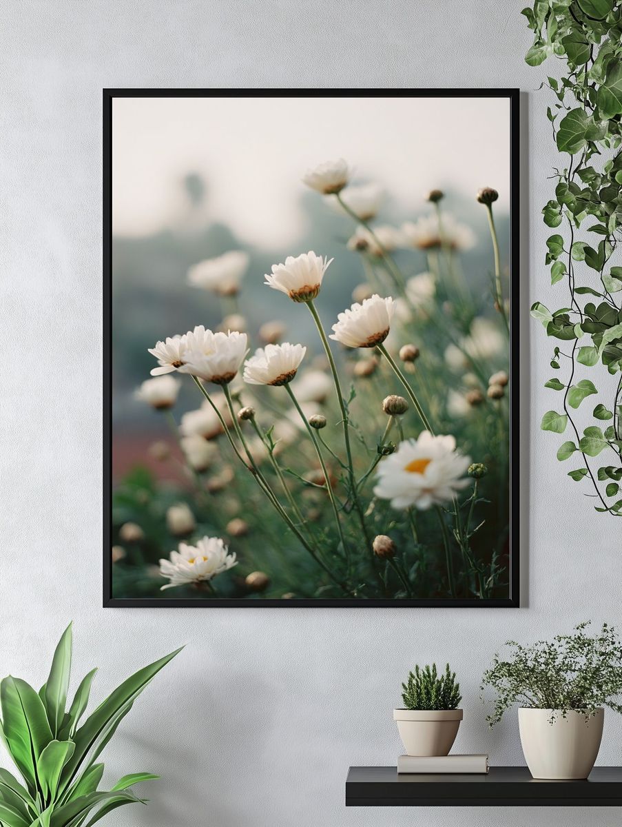 White Daisy Floral Photography Poster. — room view 4