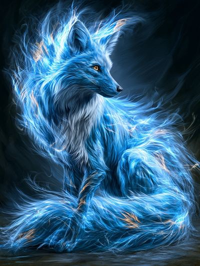 Blue Fox Spirit Illustration Poster.