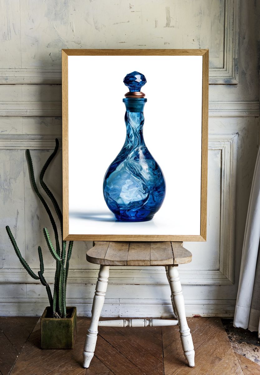 Blue Glass Bottle Still Life Poster. room preview