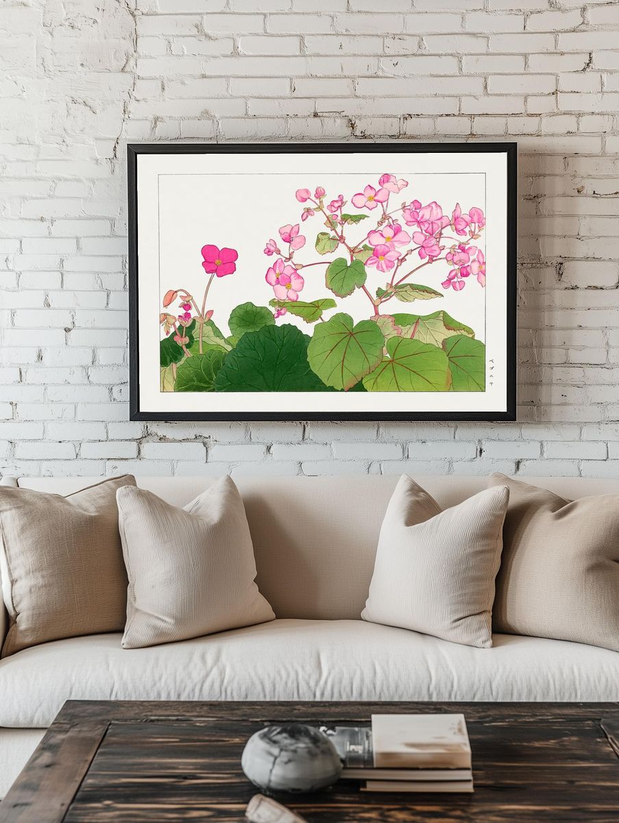 Pink Begonia Botanical Print. — room view 1