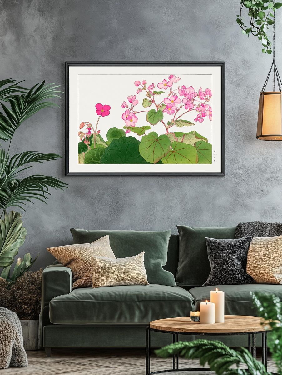 Pink Begonia Botanical Print. — room view 4