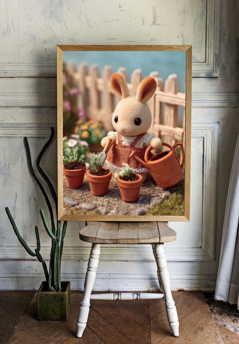 Bunny Gardener — Cute Illustration Print. — room view 1