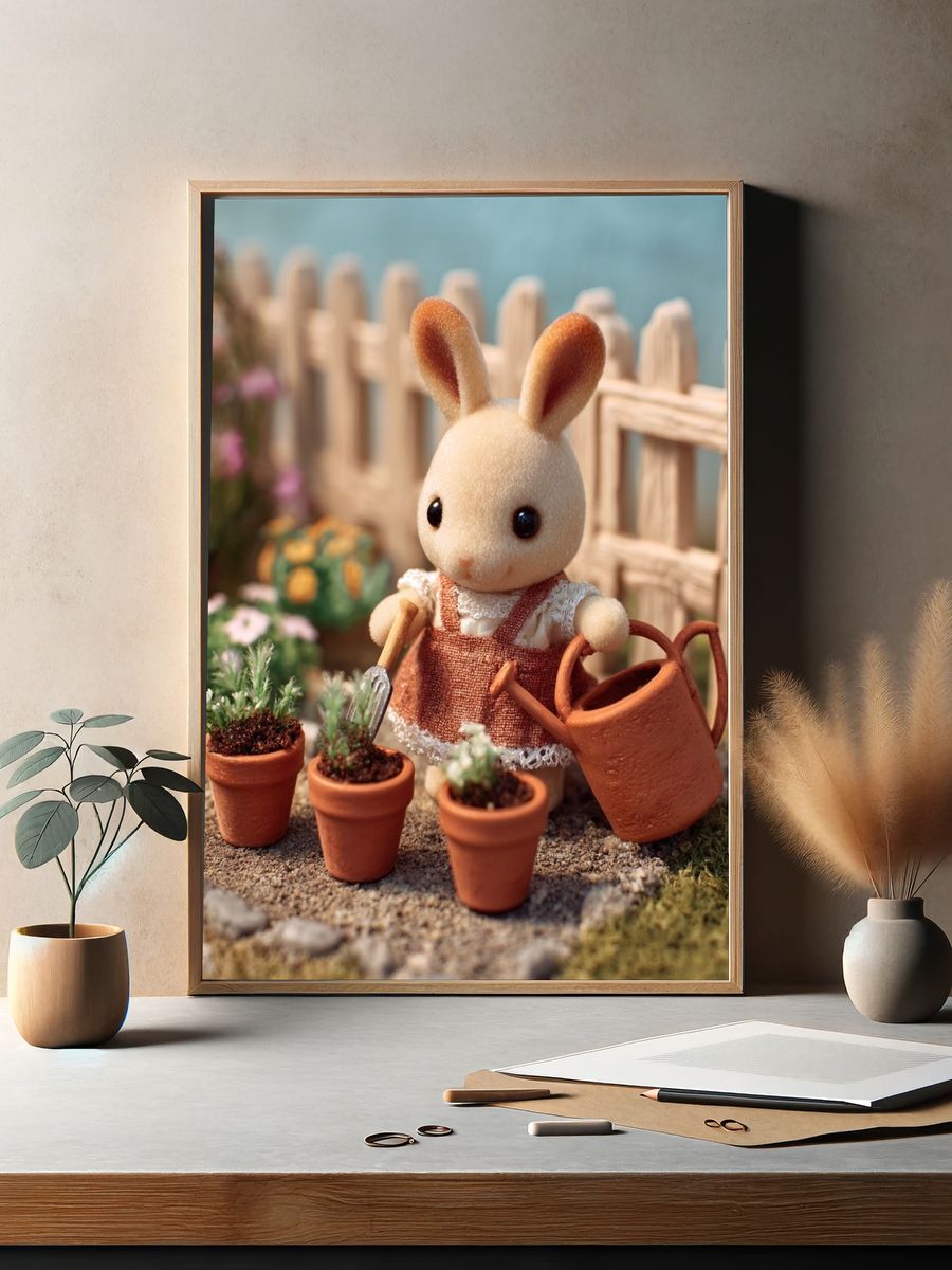 Bunny Gardener — Cute Illustration Print. — room view 2
