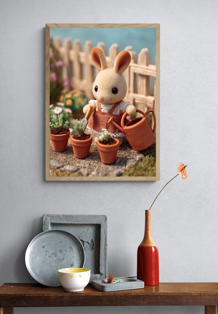 Bunny Gardener — Cute Illustration Print. — room view 3