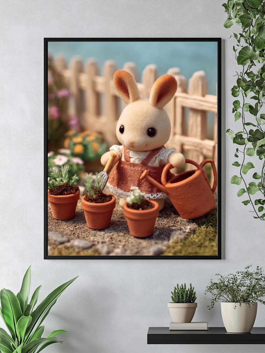 Bunny Gardener — Cute Illustration Print. — room view 4