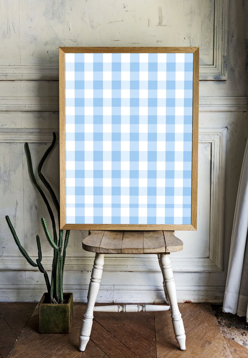 Blue Gingham Pattern Poster. — room view 1