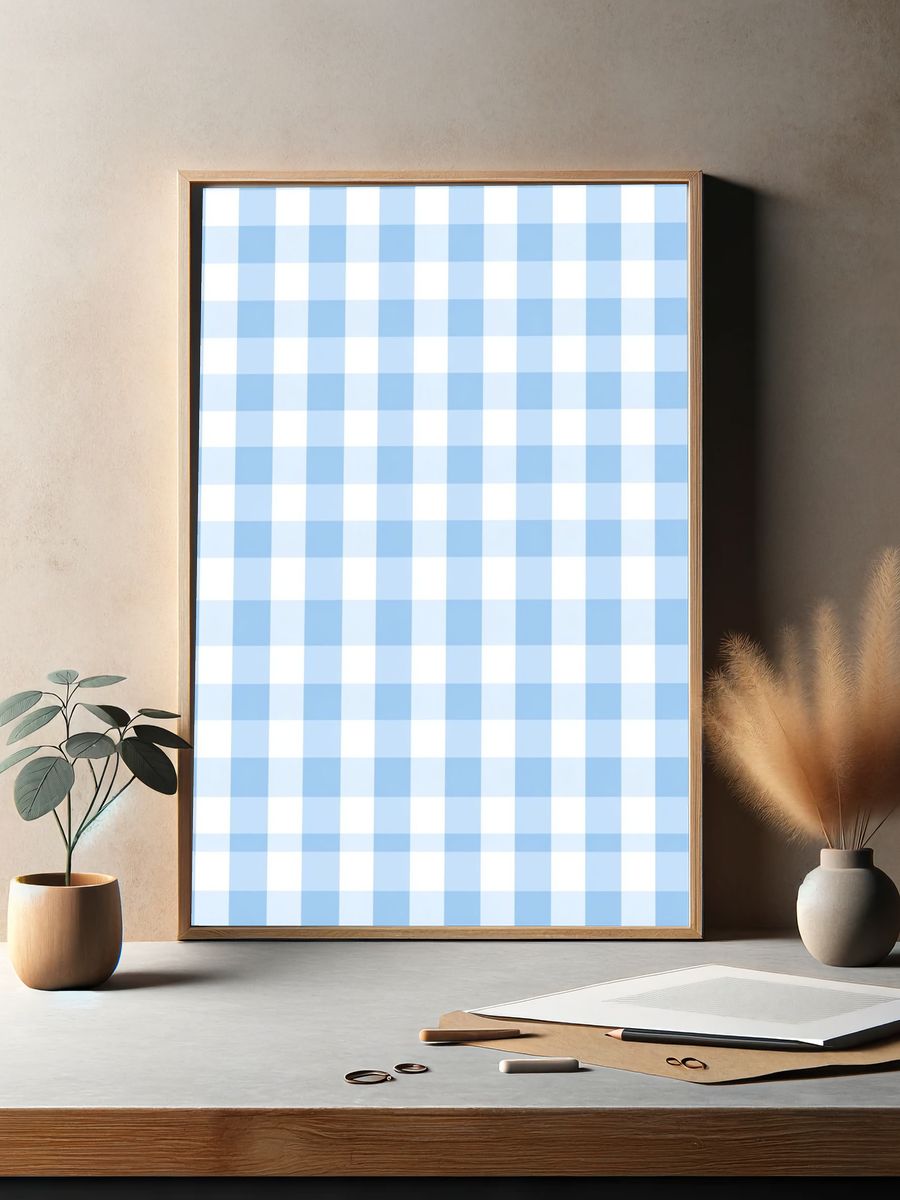 Blue Gingham Pattern Poster. — room view 2