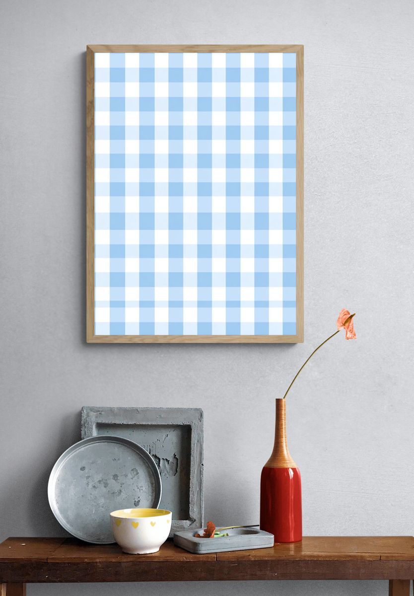 Blue Gingham Pattern Poster. — room view 3