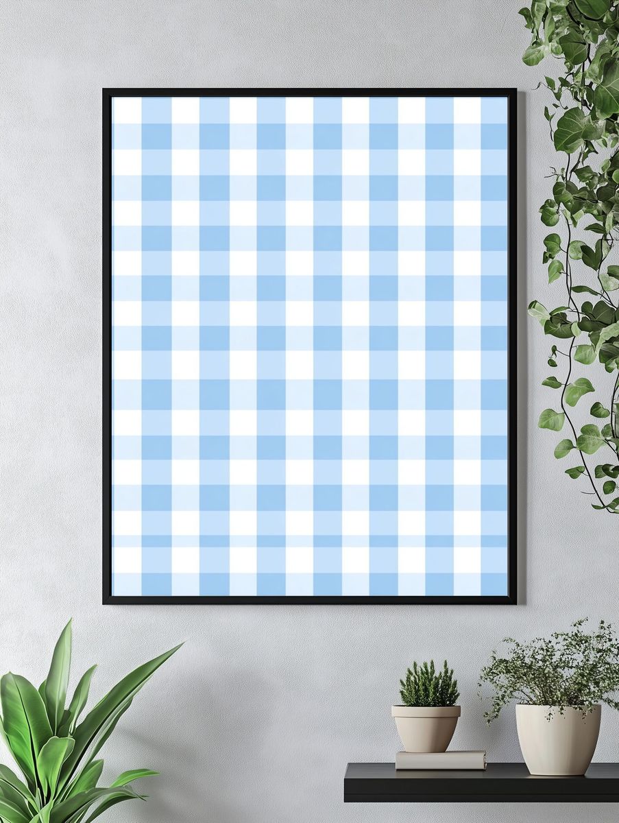 Blue Gingham Pattern Poster. — room view 4