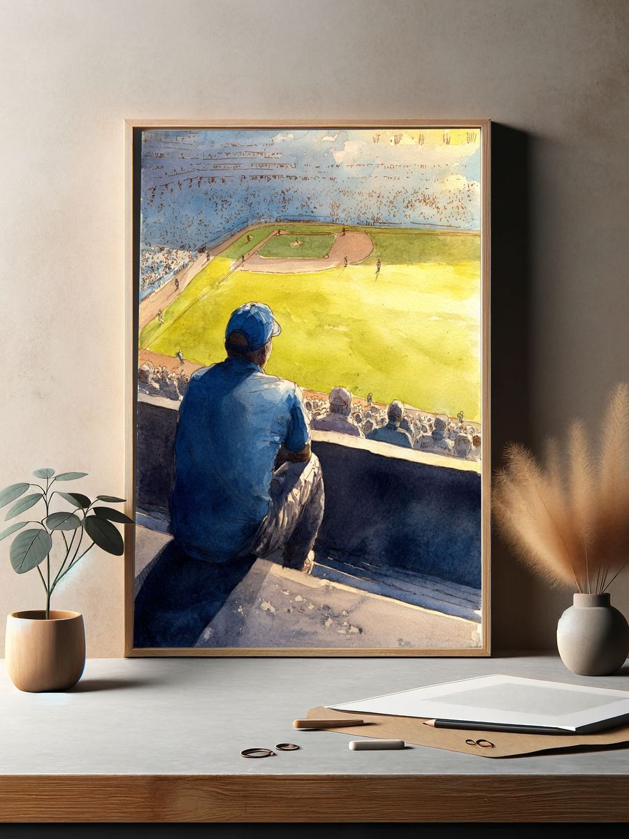 Baseball Game Watercolor Poster. — room view 2
