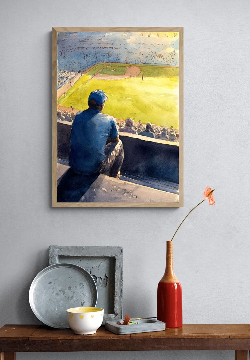 Baseball Game Watercolor Poster. — room view 3