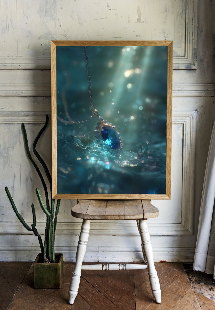 Blue Gemstone in Water — Photography Print. — room view 1