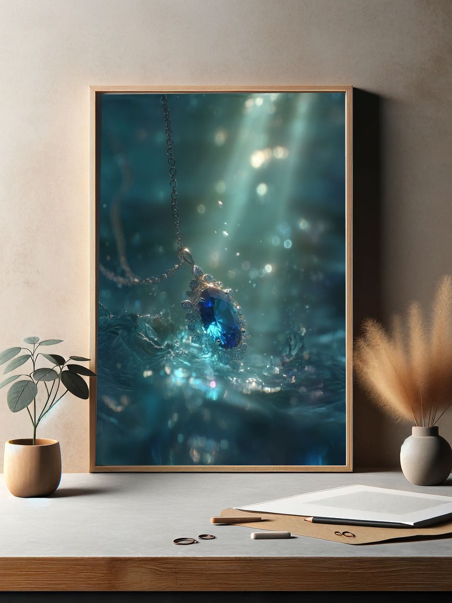 Blue Gemstone in Water — Photography Print. — room view 2