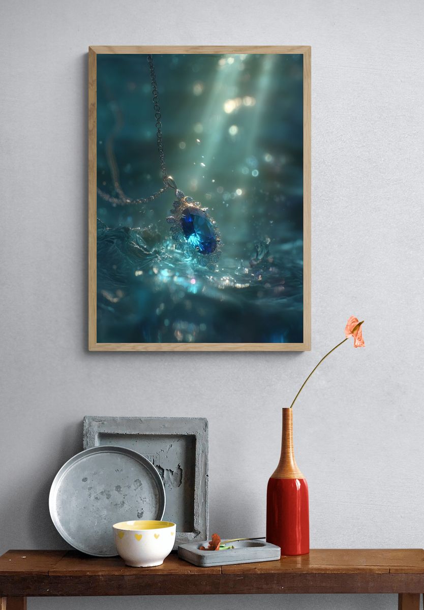 Blue Gemstone in Water — Photography Print. — room view 3