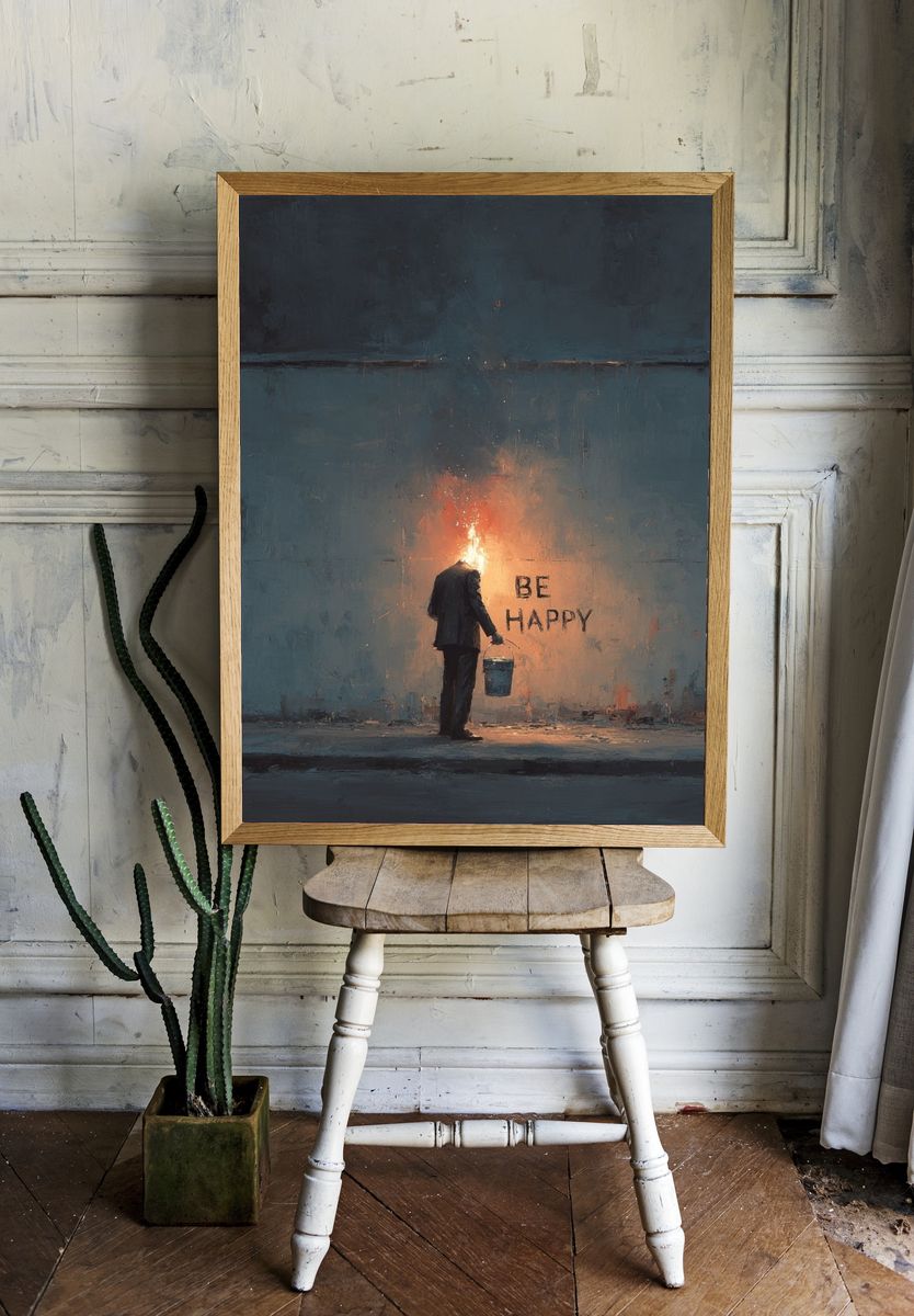 Be Happy — Surrealism Print. — room view 1