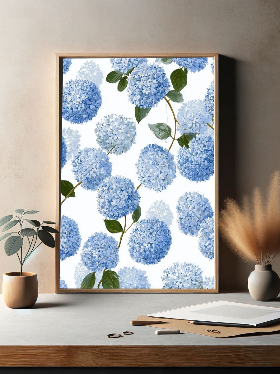 Blue Hydrangea Floral Print. — room view 2