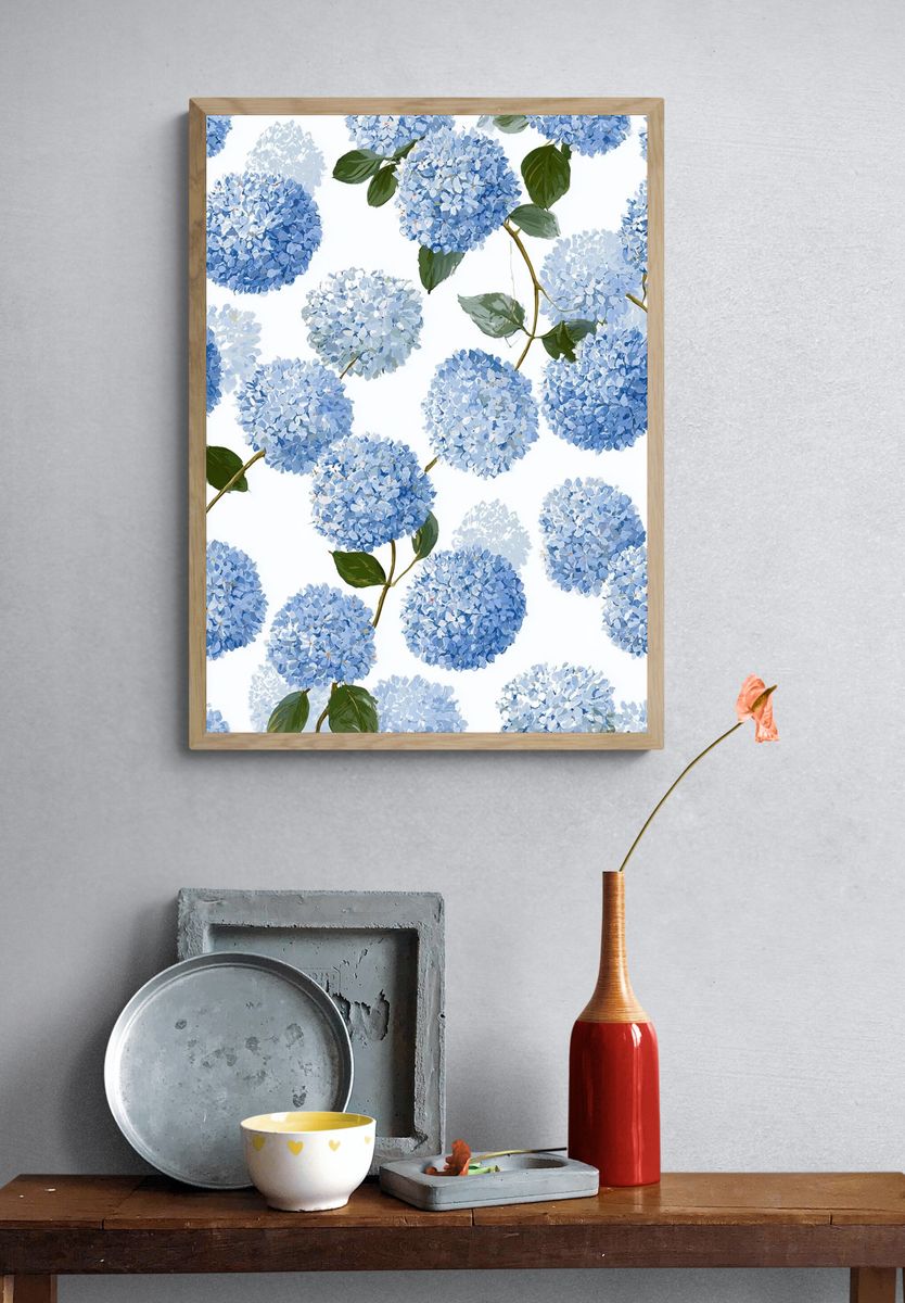 Blue Hydrangea Floral Print. — room view 3