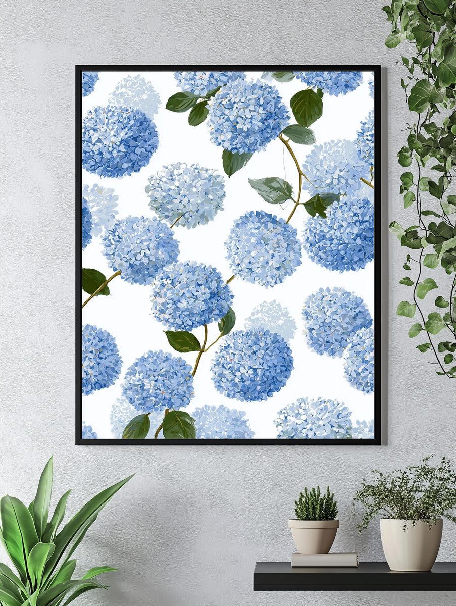 Blue Hydrangea Floral Print. — room view 4