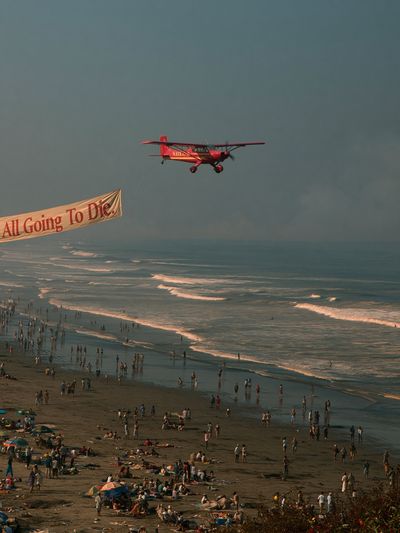 Beach Banner Helicopter Photography Poster.