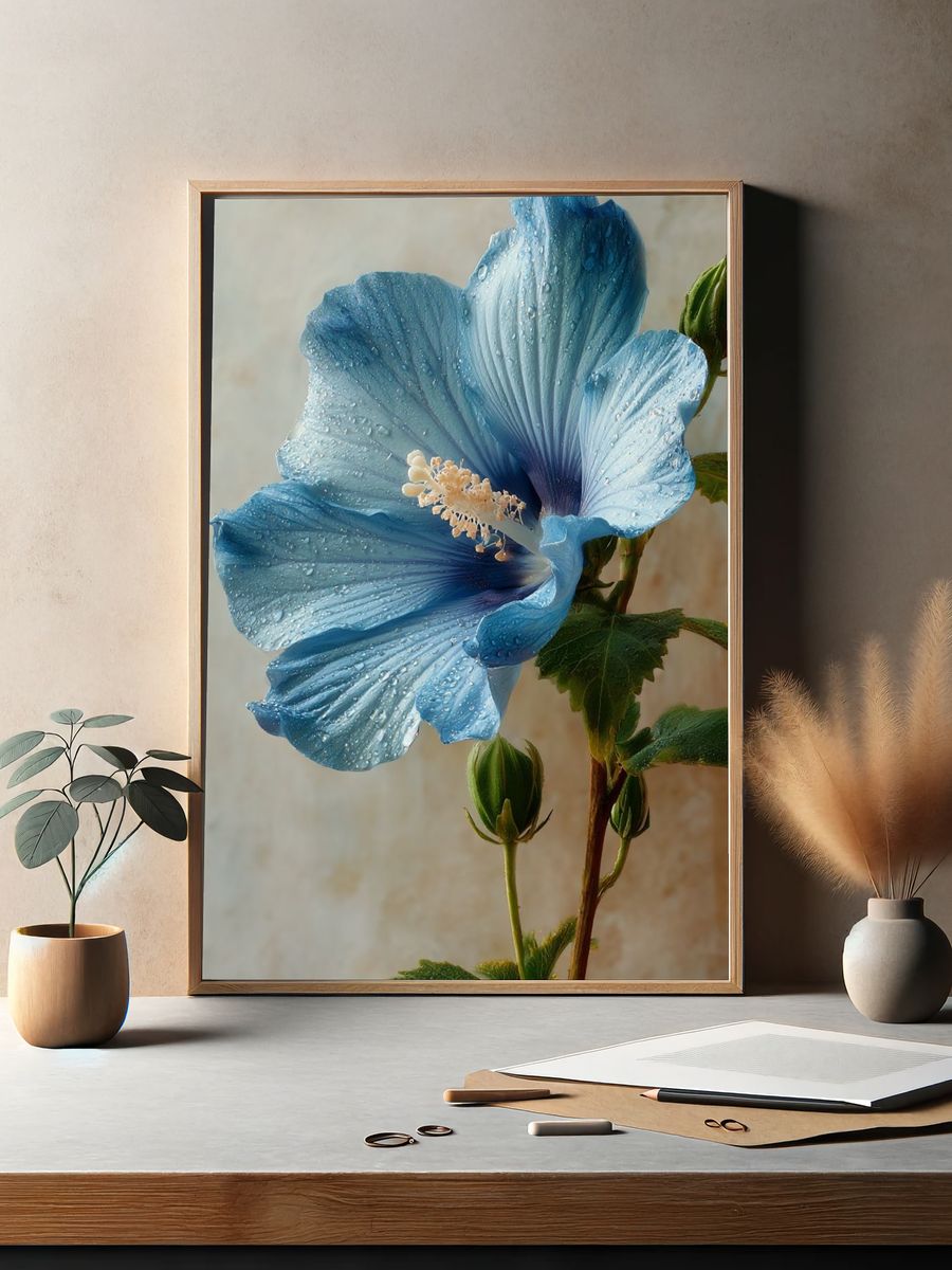Blue Hibiscus Botanical Print. — room view 2
