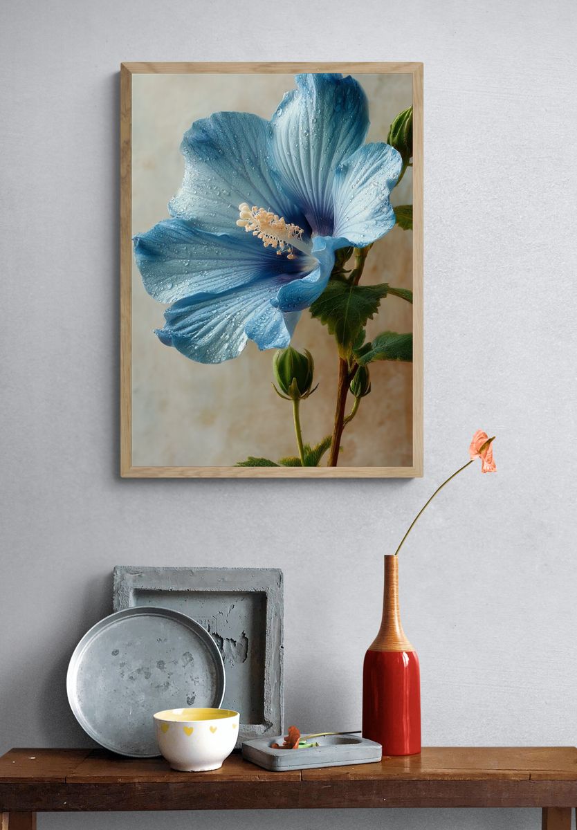 Blue Hibiscus Botanical Print. — room view 3