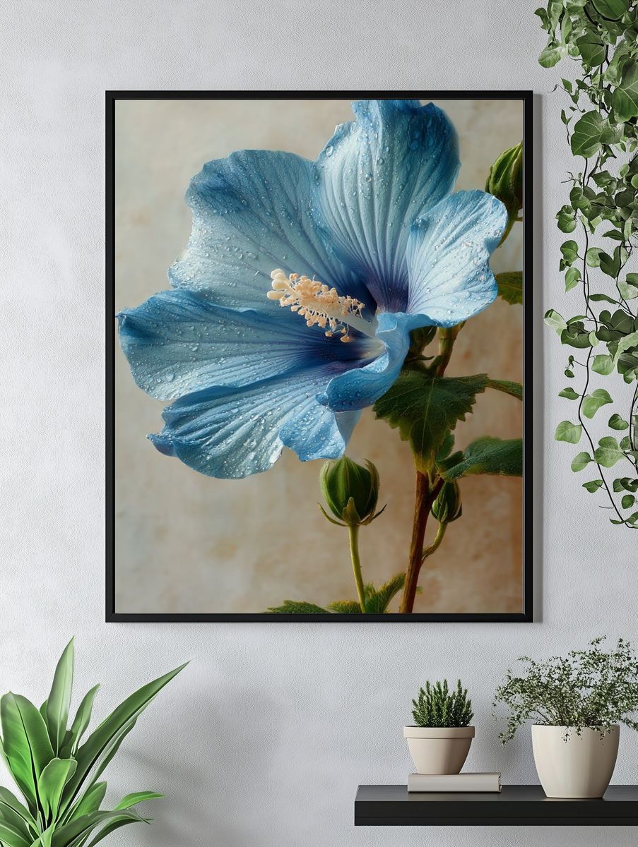 Blue Hibiscus Botanical Print. — room view 4