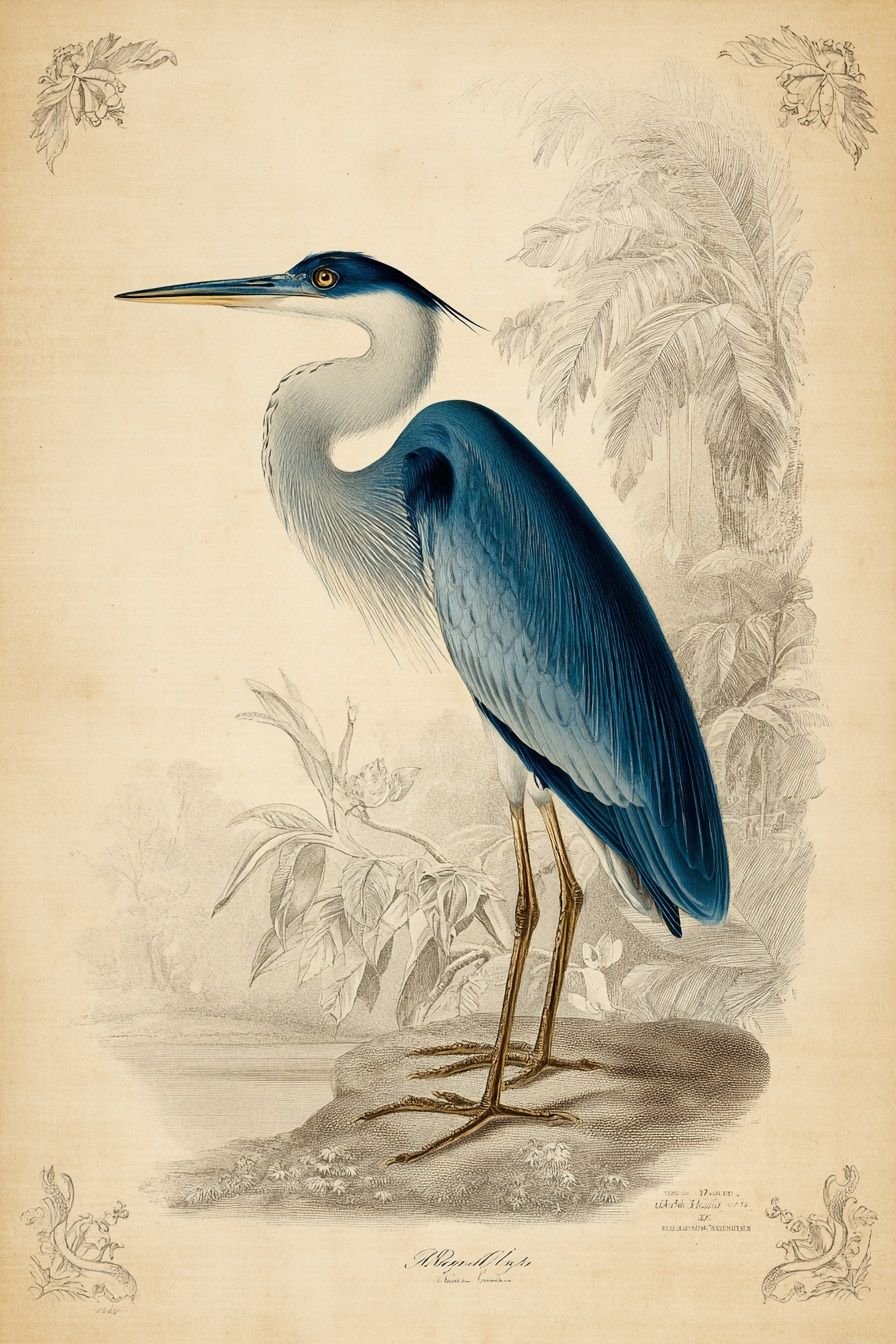 Blue Heron — Vintage Print. poster — vintage art