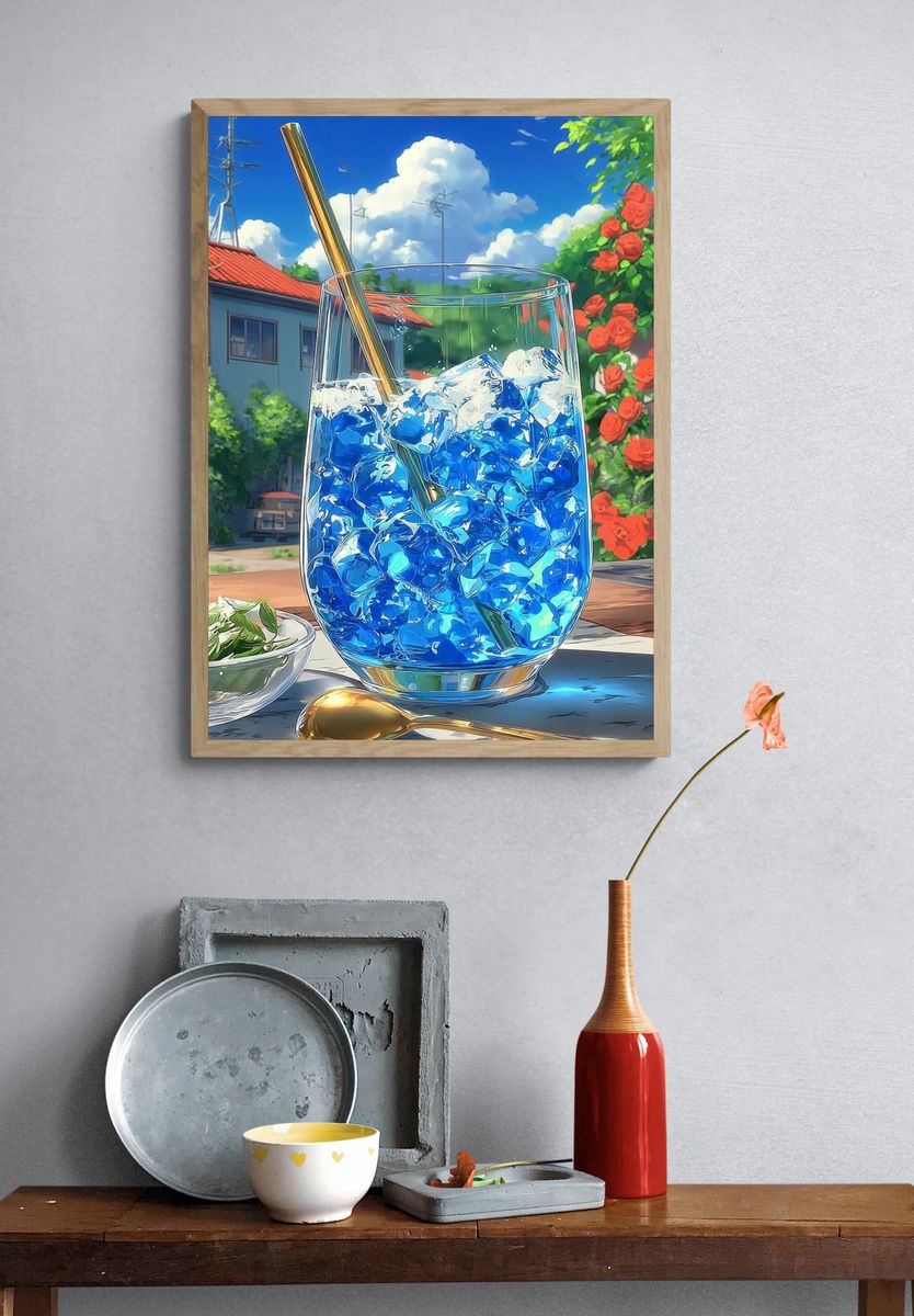 Refreshing Blue Drink — Illustration Print. — room view 3