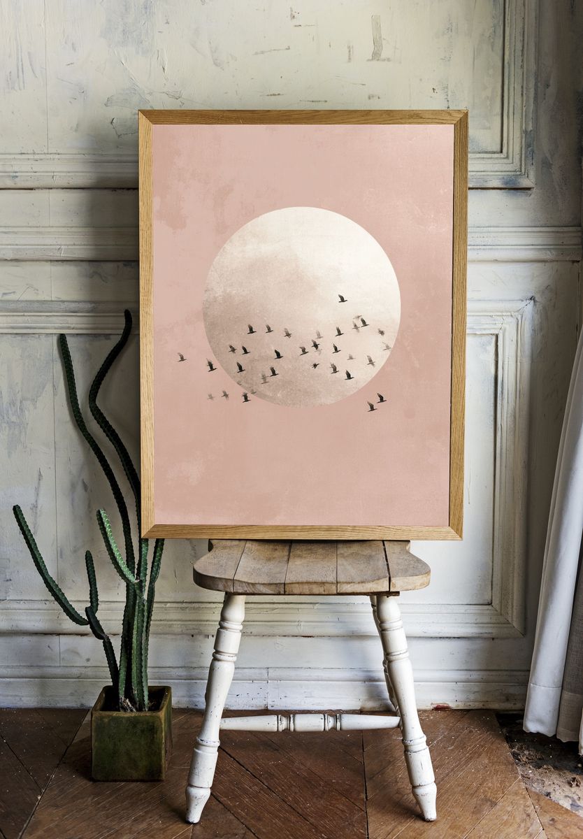 Birds in Flight — Minimalist Print. — room view 1