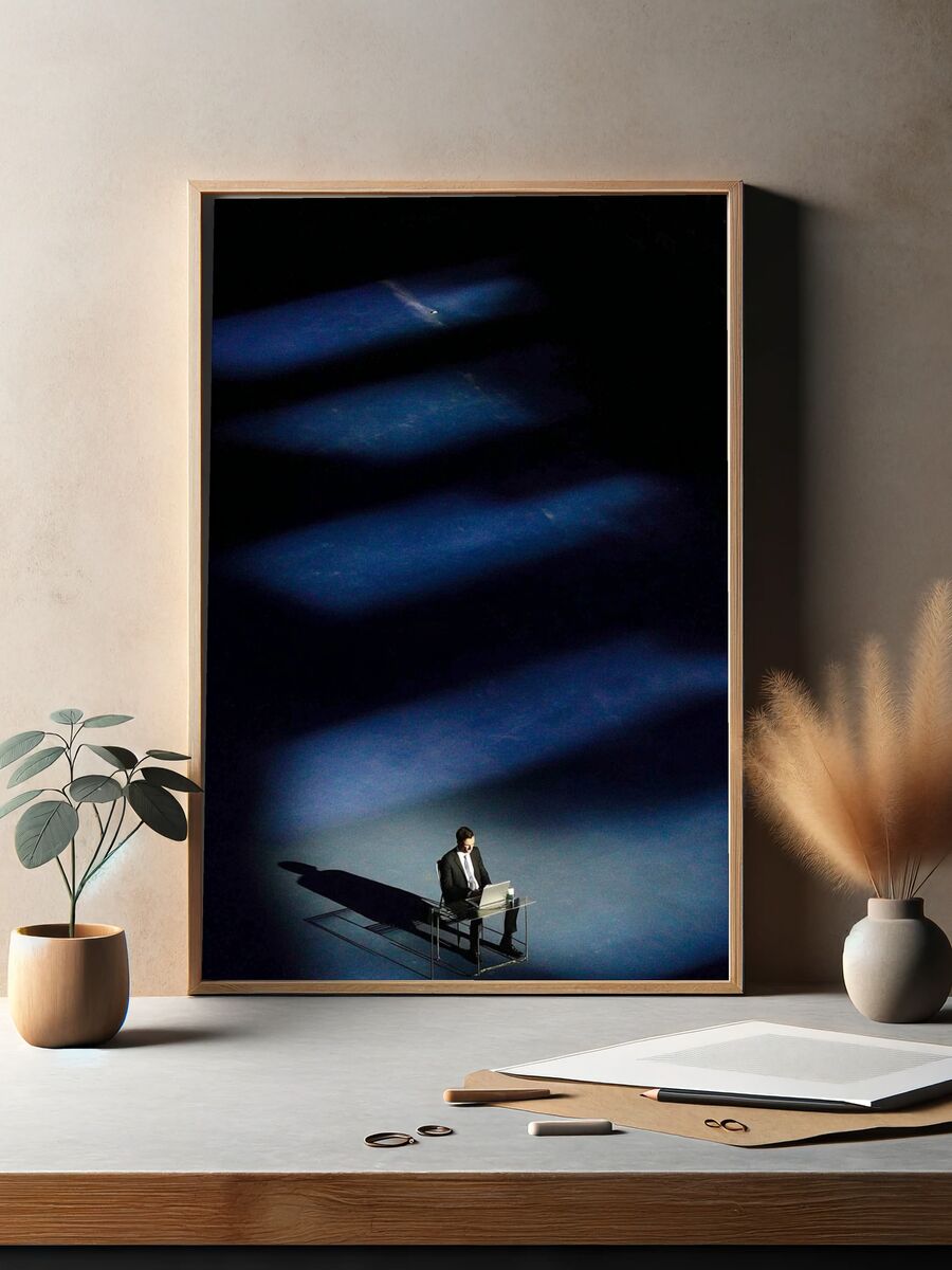 Businessman in Spotlight — Photography Print. — room view 2