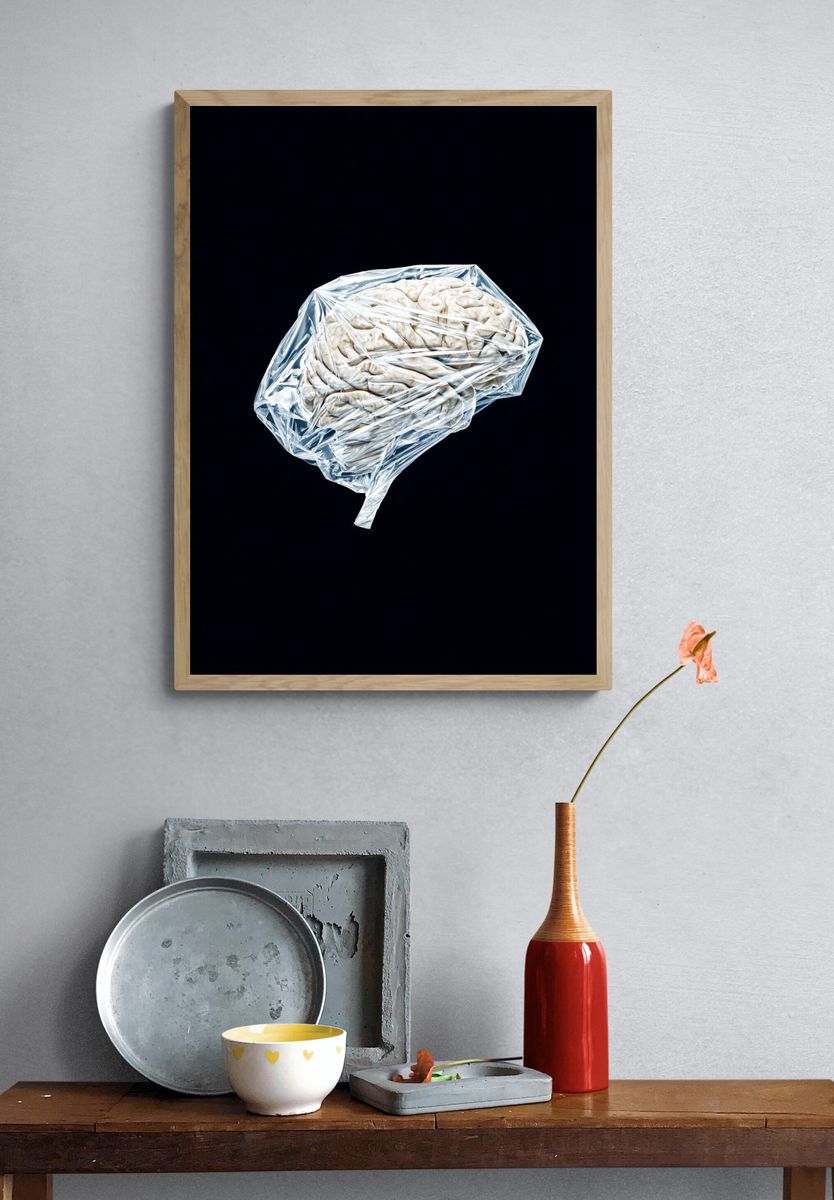 Brain in Plastic Wrap — Fine Art Print. — room view 3