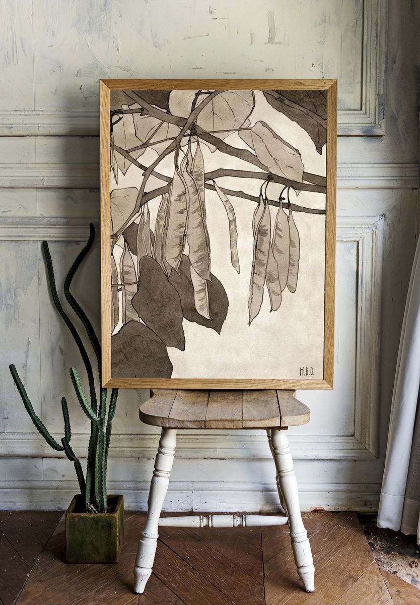 Botanical Illustration of Pea Pods — Fine Art Print. — room view 1