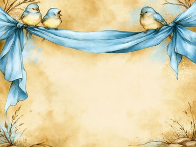 Bluebirds on Ribbon Watercolor Poster.