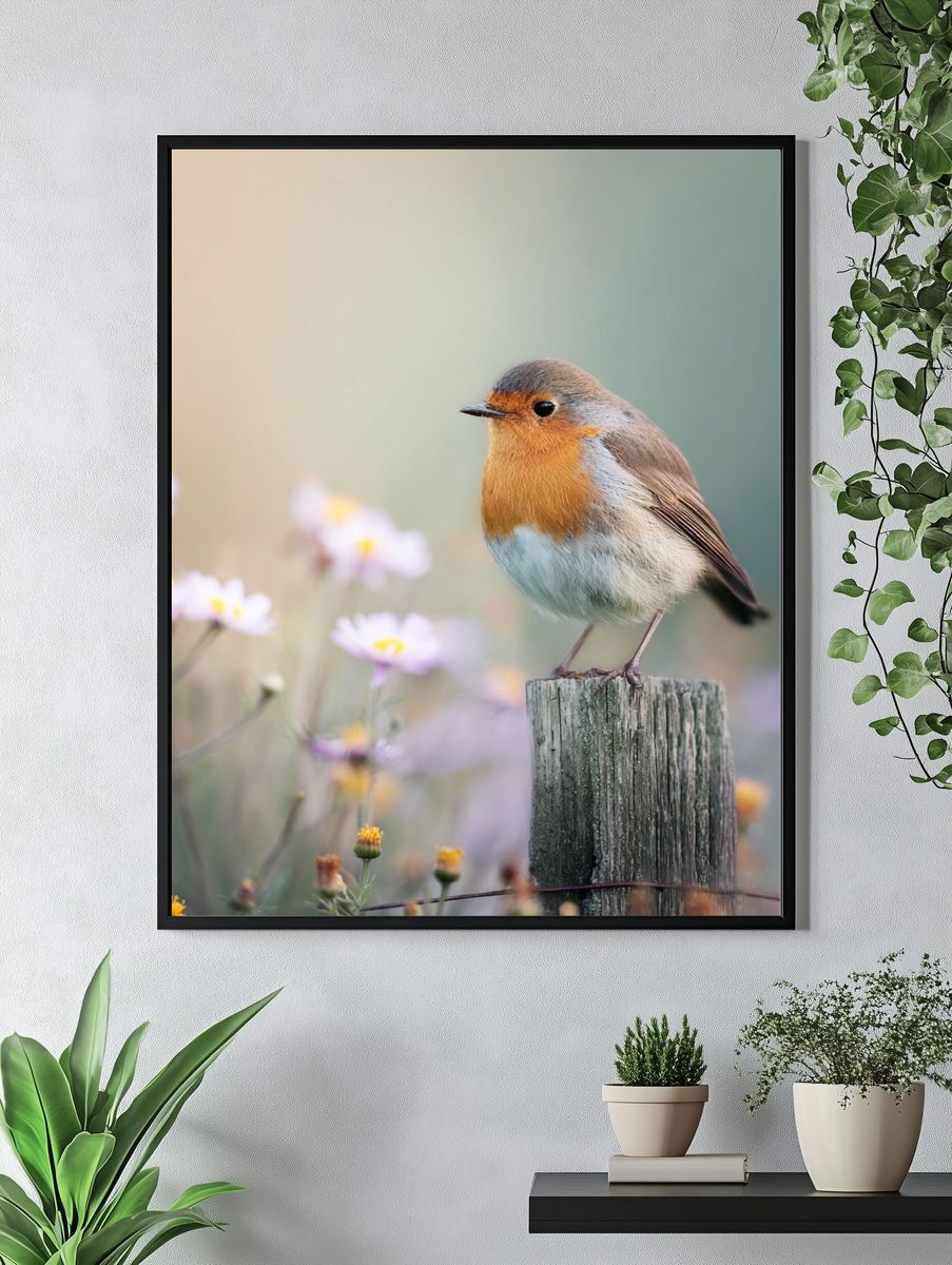Robin Bird in Bloom — Photography Print. — room view 4