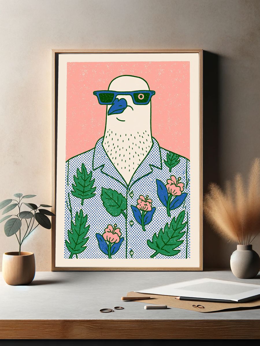 Cool Bird Floral Illustration Poster. — room view 2