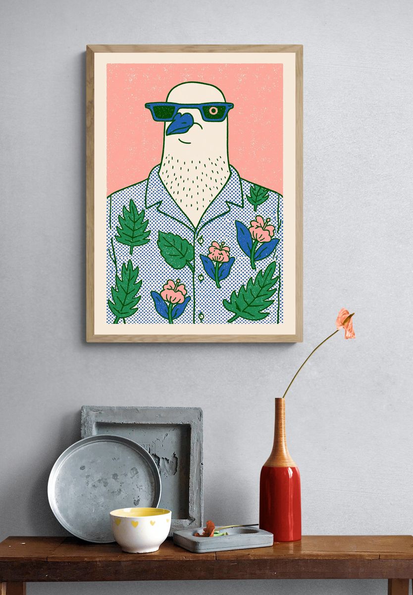 Cool Bird Floral Illustration Poster. — room view 3