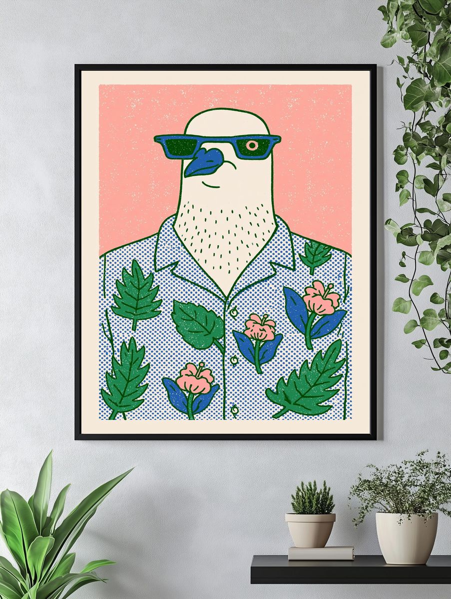 Cool Bird Floral Illustration Poster. — room view 4