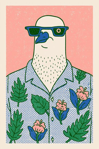 Cool Bird Floral Illustration Poster.