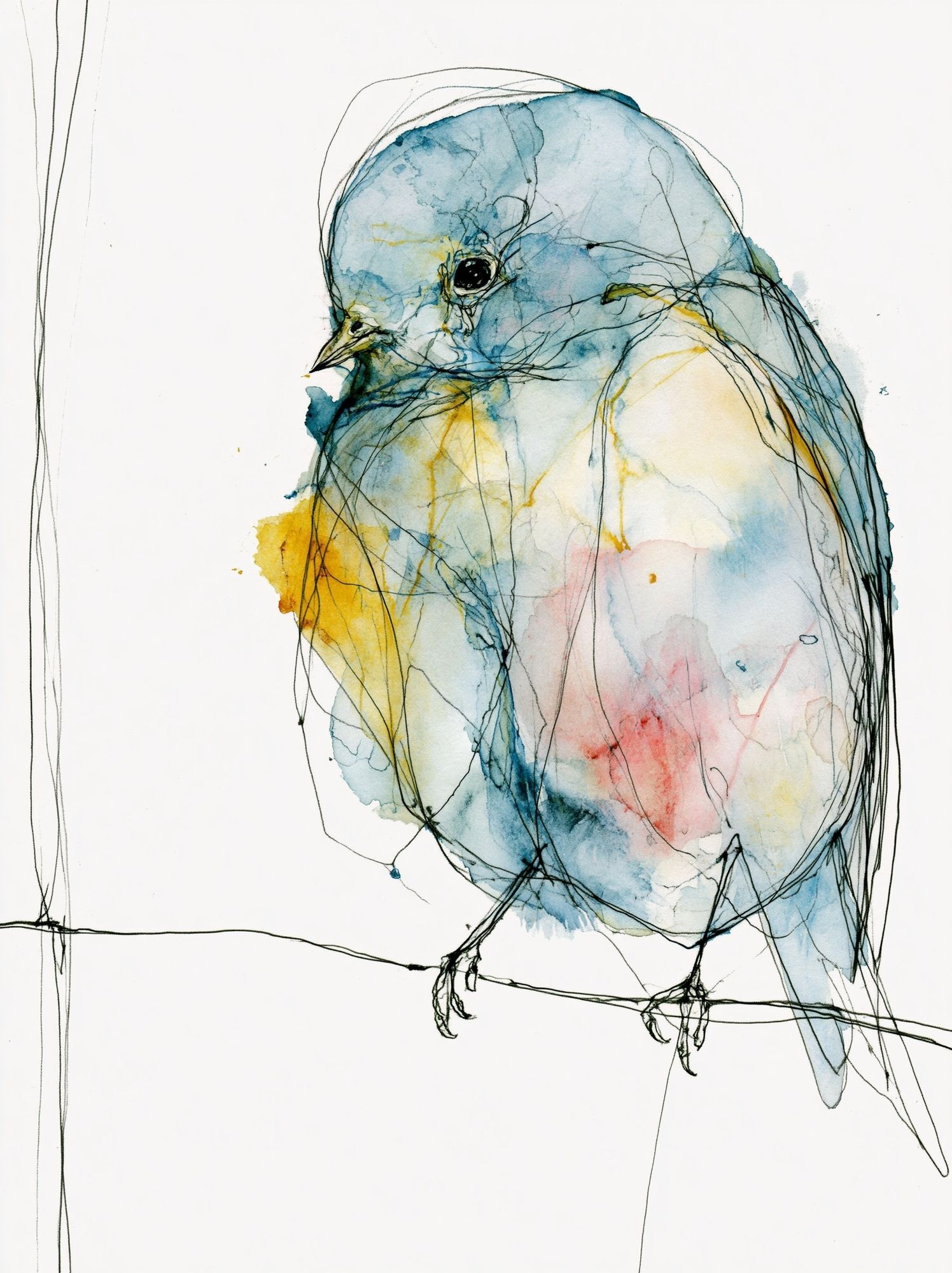 Pastel Bird Watercolor Print. poster detail