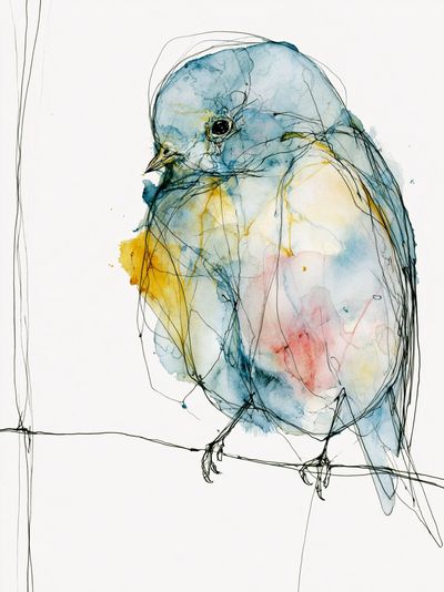 Pastel Bird Watercolor Print.