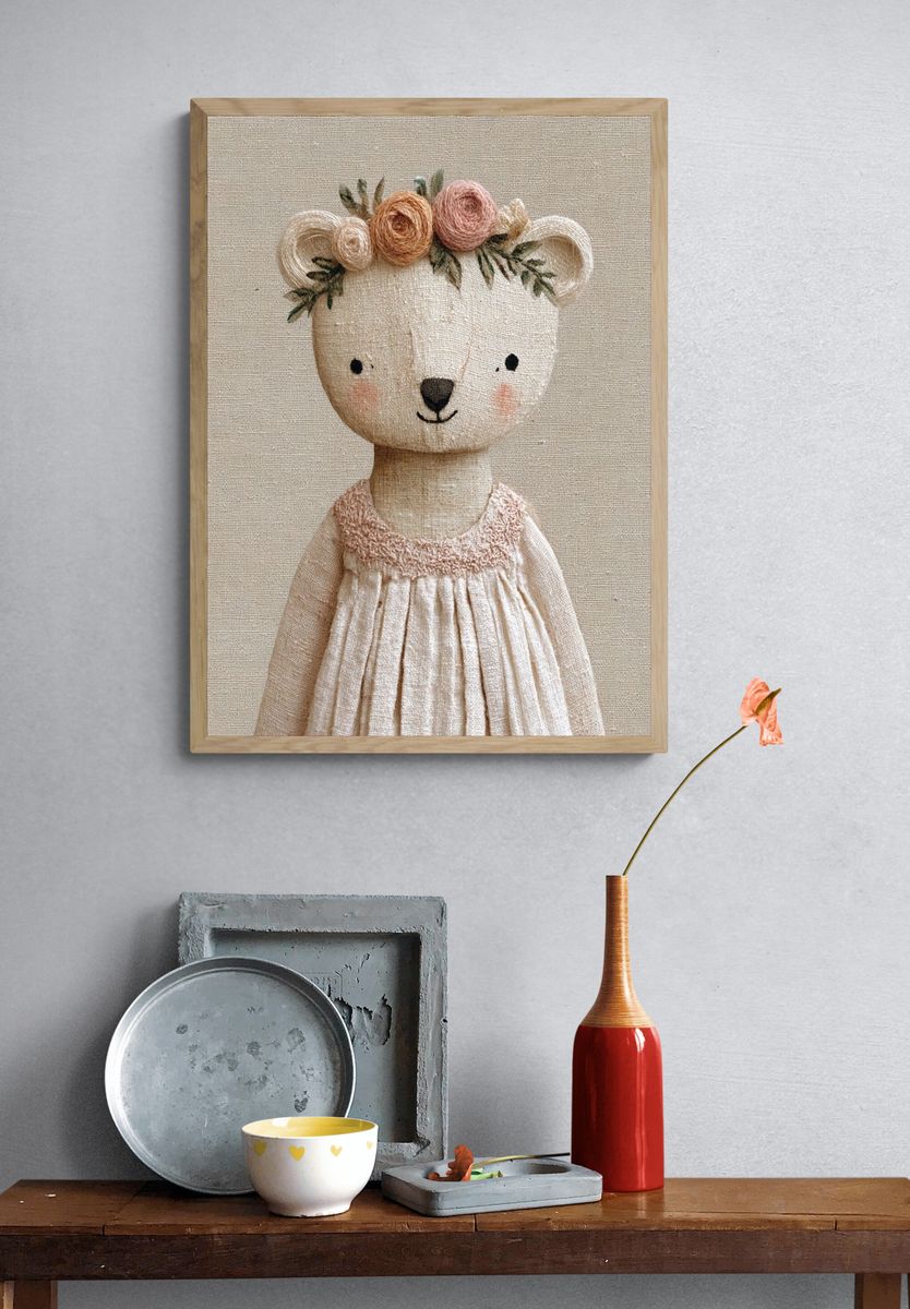 Floral Bear Illustration Poster. — room view 3
