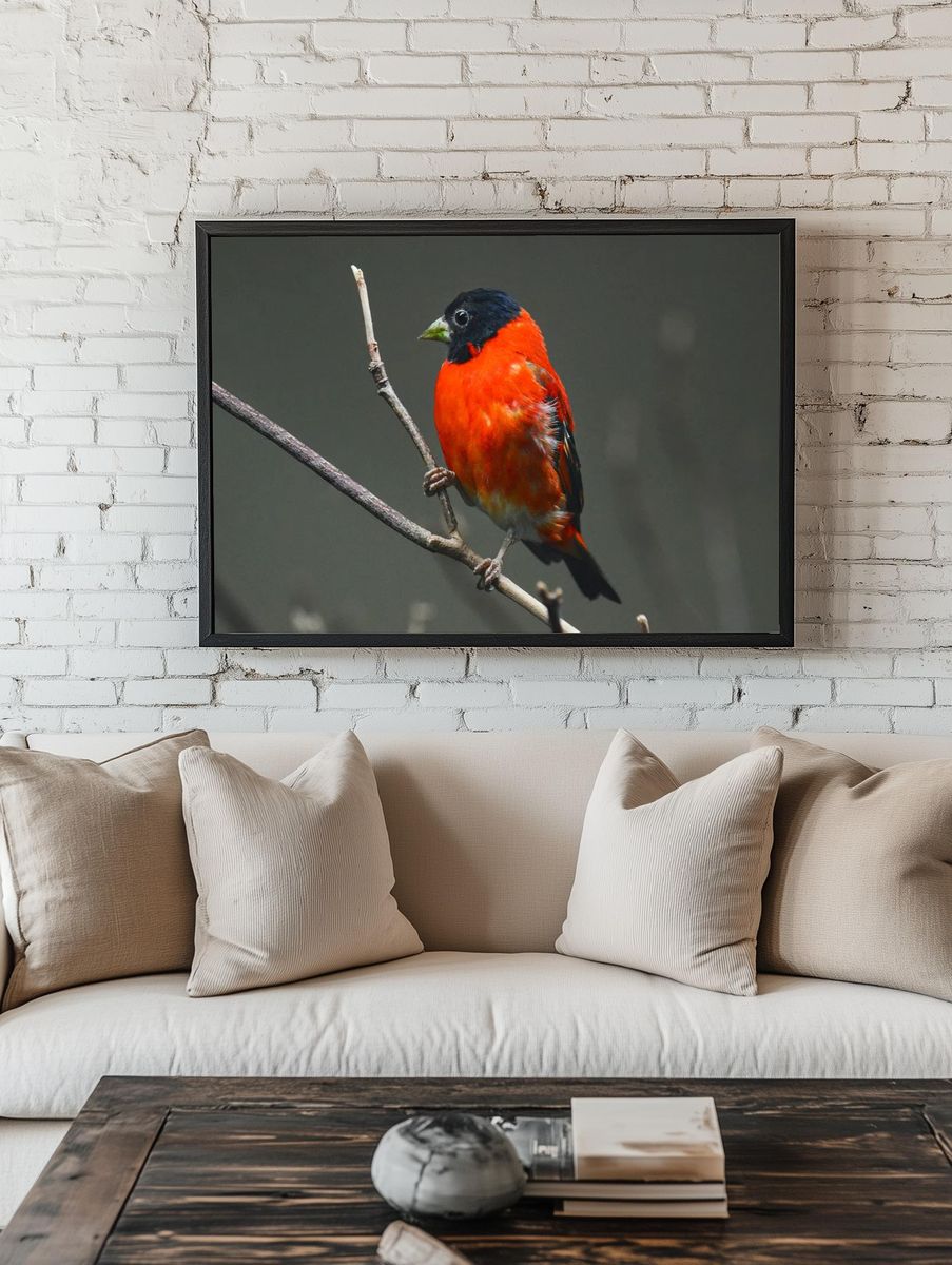 Vibrant Bird on Branch — Nature Print. — room view 1