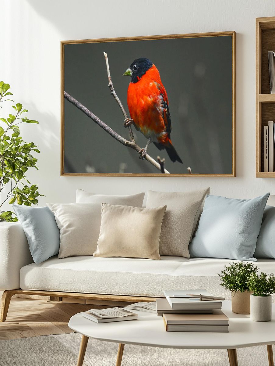 Vibrant Bird on Branch — Nature Print. — room view 2