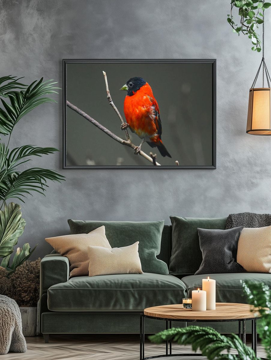 Vibrant Bird on Branch — Nature Print. — room view 4