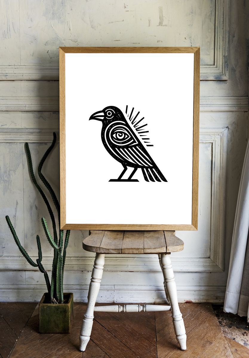 Stylized Bird Line Art Poster. room preview