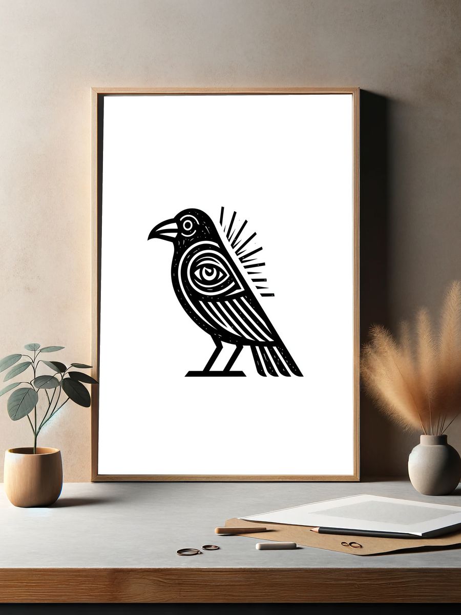 Stylized Bird Line Art Poster. — room view 2