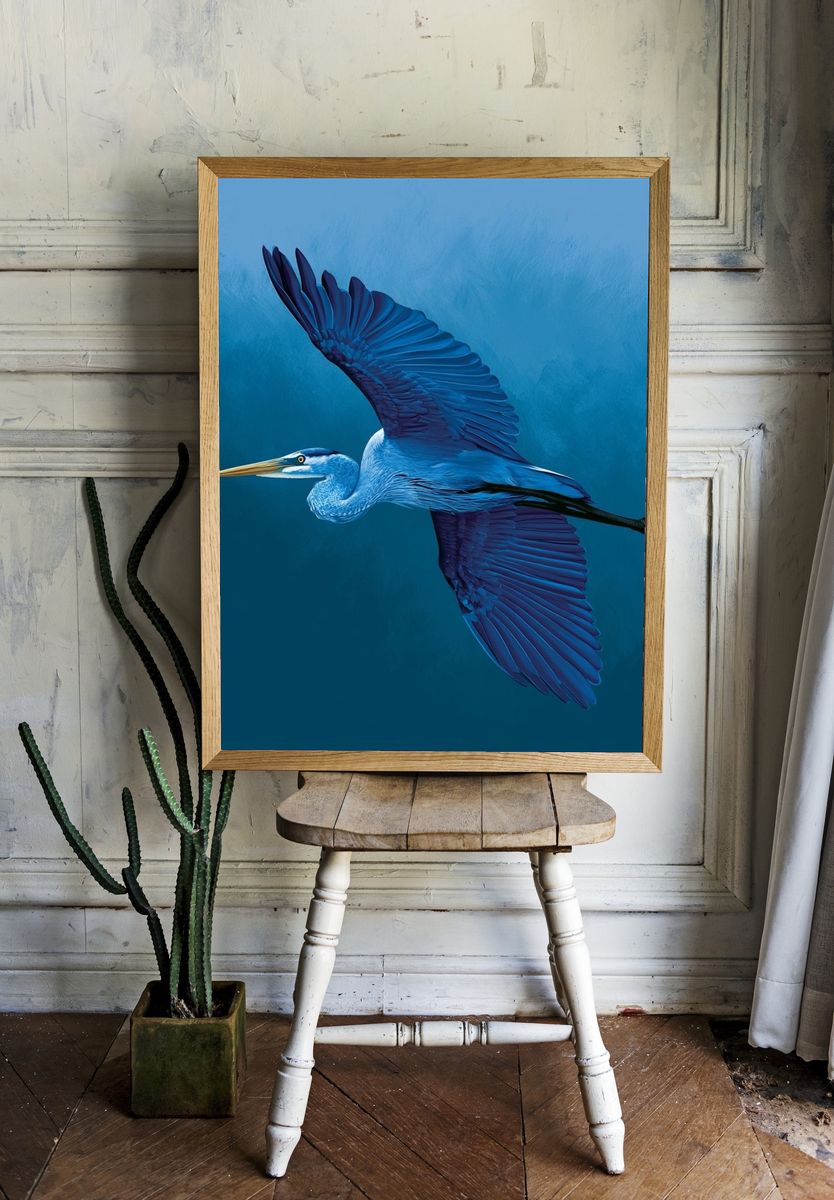 Blue Heron Flight Poster. — room view 1