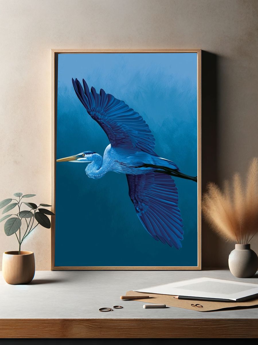 Blue Heron Flight Poster. — room view 2